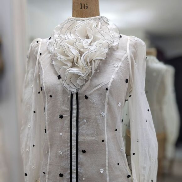 Silk Ruffle Blouse Bodysuit - Picture 2 of 7